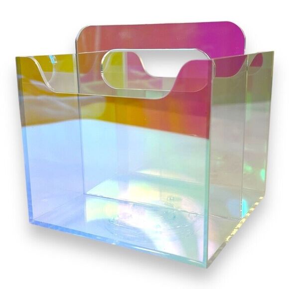 Clear Iridescent Rotating Desk Organizer Pen, Brush, Makeup, Remote Holder 5x5" - Picture 5 of 16